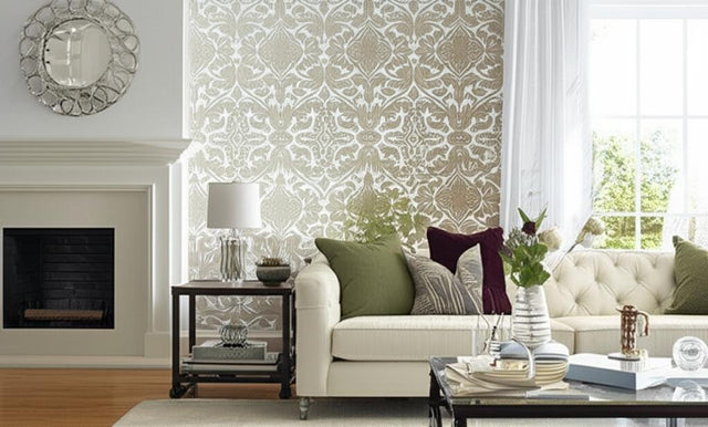 Varenna Damask Robin's Egg by Schumacher Palazzo Collection Wallpaper – Schumacher 5003602