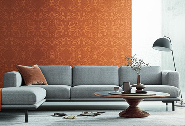 Varenna Damask Terracotta by Schumacher Palazzo Collection Wallpaper – Schumacher 5003603