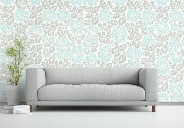 Saraceno Damask Aquamarine by Schumacher Elegant Damask Wallpaper – Schumacher 5003631