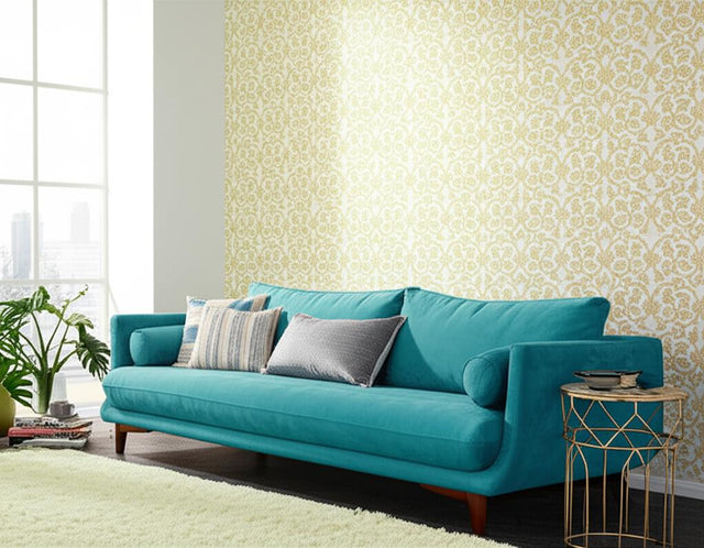 PELLARO Aqua Damask Wallpaper by Schumacher – Palazzo Collection 5003643