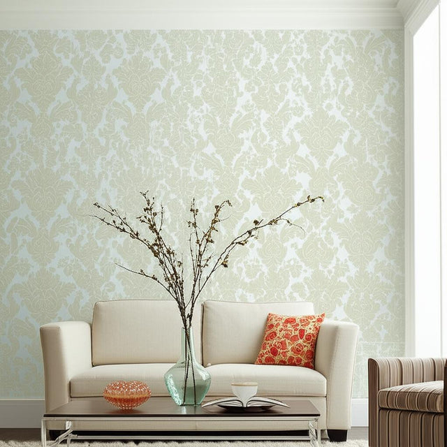 Valette Strie Damask Robin's Egg by Schumacher Classic Damask Wallpaper – Schumacher 5003662