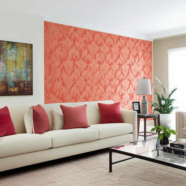 Valette Strie Damask Garnet Red Damask Wallpaper – Schumacher 5003664