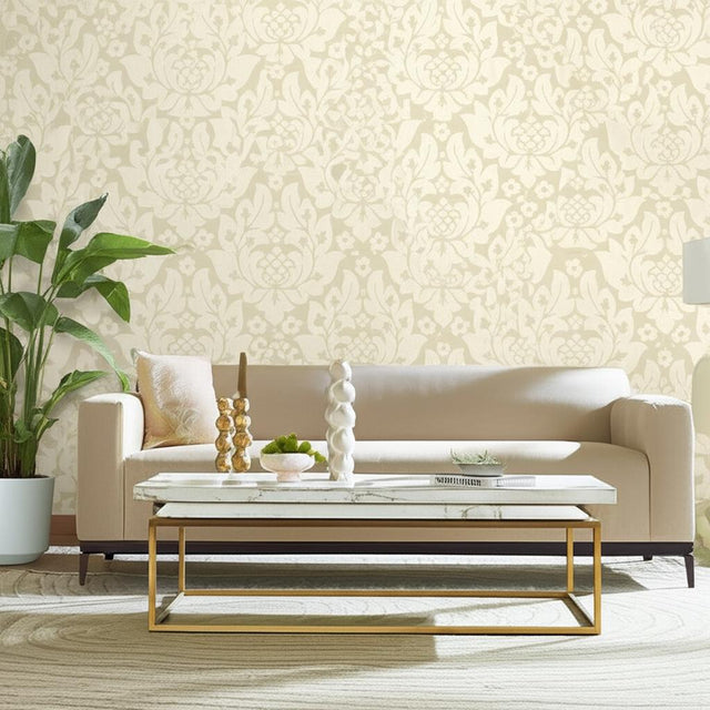 Fiore Damask Linen by Schumacher Palazzo Collection Wallpaper – Schumacher 5003670