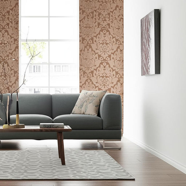 Fiore Damask Mocha by Schumacher Palazzo Collection Damask Wallpaper – Schumacher 5003673