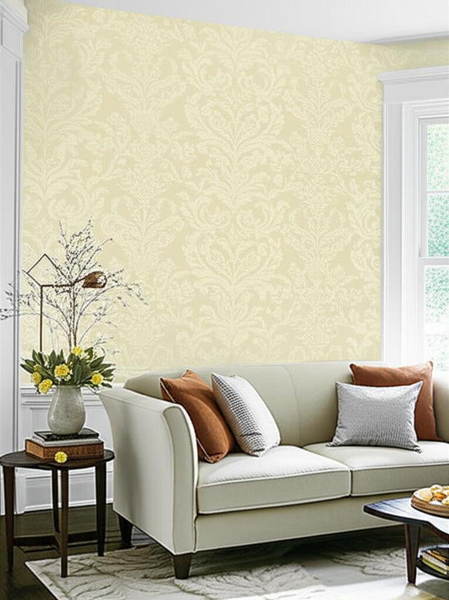 Masaccio Damask Bisque by Schumacher Elegant Damask Wallcovering – Schumacher 5003680