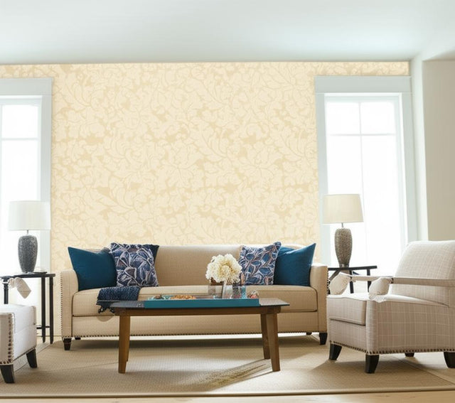 Tolomei Damask Sand by Schumacher Classic Damask Wallpaper – Schumacher 5003691