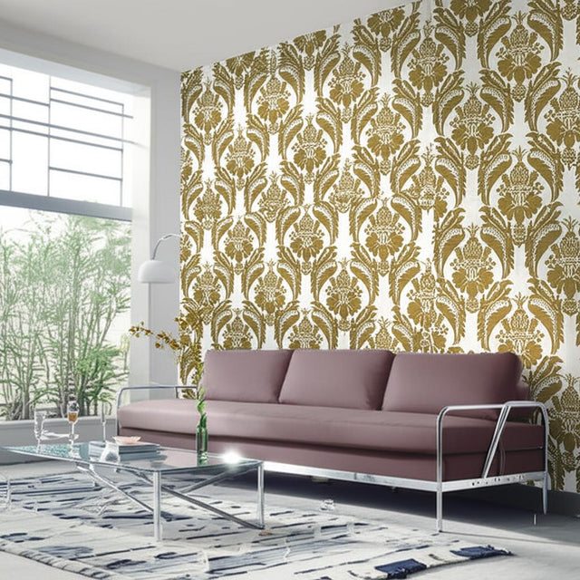 Montebello Damask Slate by Schumacher Traditional Damask Wallpaper – Schumacher 5003731