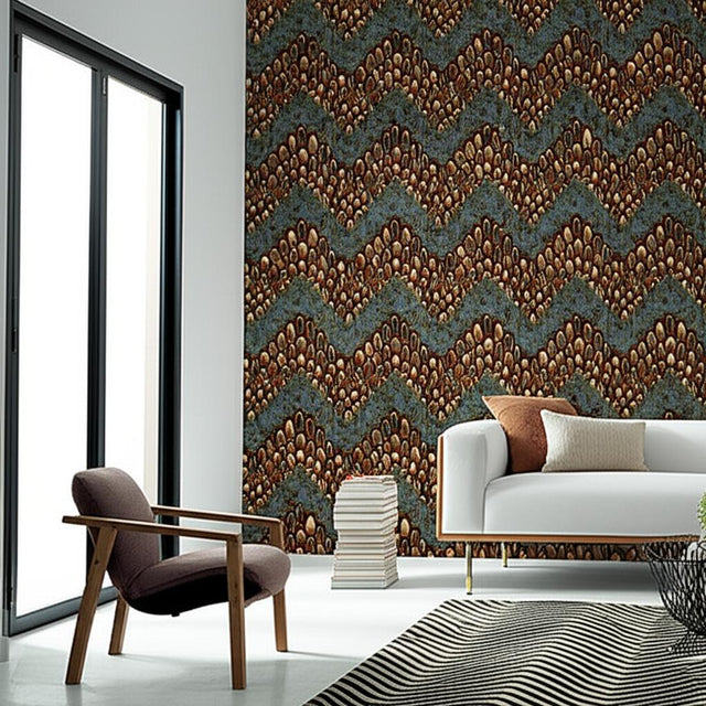 Chesapeake Topaz by Schumacher Feather Chevron Stripe Wallcovering Panel – Schumacher 5003840
