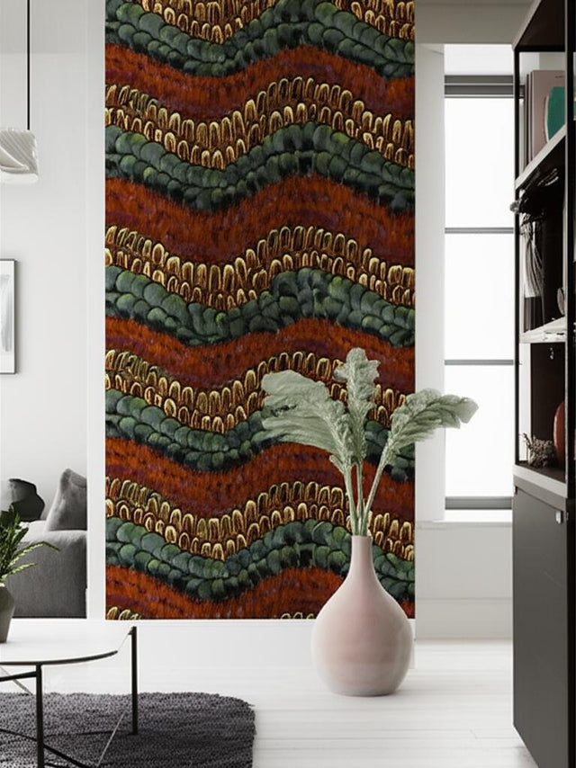 Biscayne Peacock & Pheasant by Schumacher Luxurious Feather Stripe Wallcovering – Schumacher 5003880