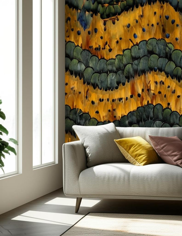 Golden Hill Citrine by Schumacher Feather Wallcovering – NEST Collection 5003990