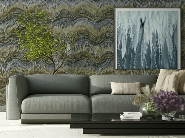 Clearwater Blue Heron by Schumacher Luxe Feather Wallcovering Panel – Schumacher 5004020