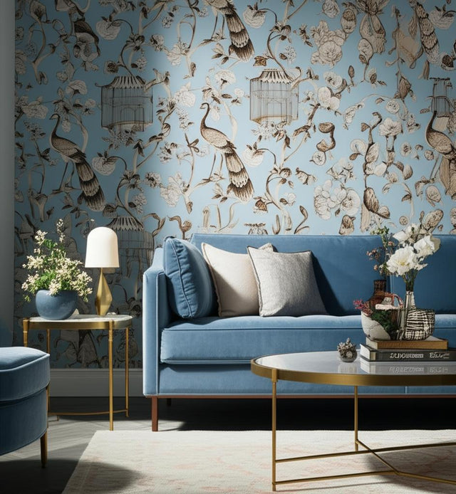 OISEAUX ET FLEURS Mineral by Schumacher Birds & Florals Wallpaper – Schumacher 5004080