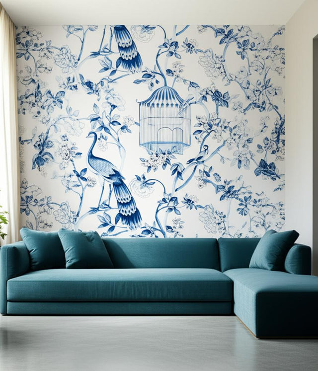 OISEAUX ET FLEURS Porcelain by Schumacher Chinoiserie Birds & Flowers Wallpaper – Schumacher 5004081