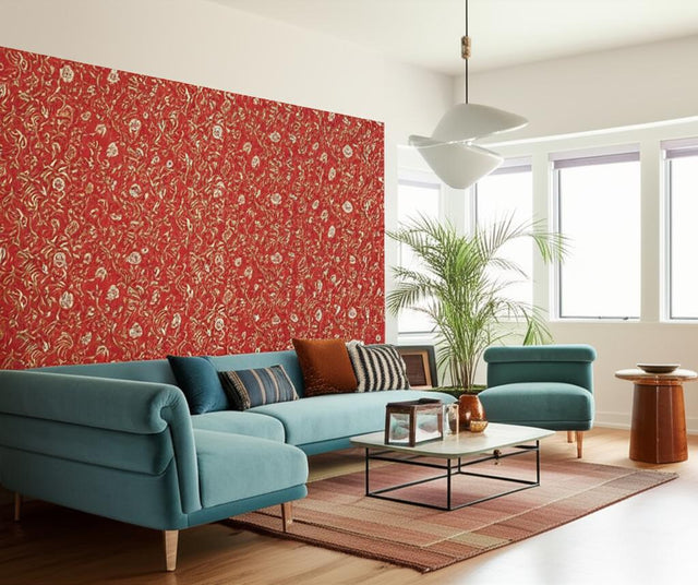 Fox Hollow Tomato and Brass by Schumacher Botanical Wallpaper – Schumacher 5004102