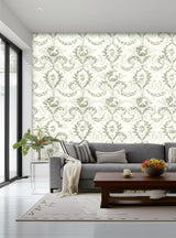 Jester Arabesque Grisaille by Schumacher Classic Arabesque Botanical Scenic Wallpaper – Schumacher 5004110
