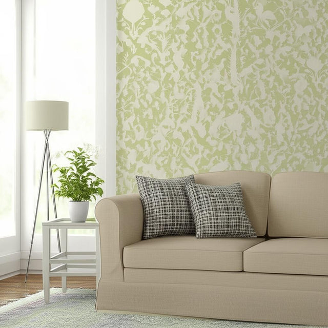 Chenonceau Sage by Schumacher Enchanting Flora and Fauna Damask Wallpaper – Schumacher 5004120