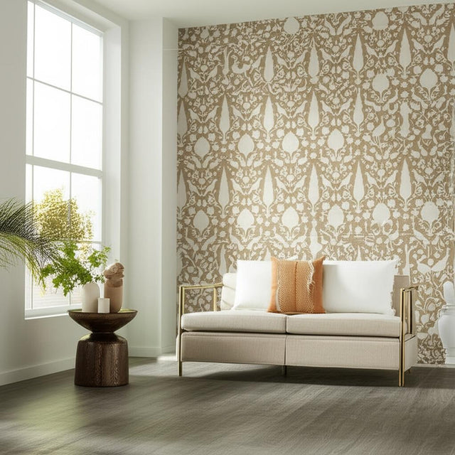 Chenonceau Fawn by Schumacher Enchanting Flora and Fauna Damask Wallpaper – Schumacher 5004121