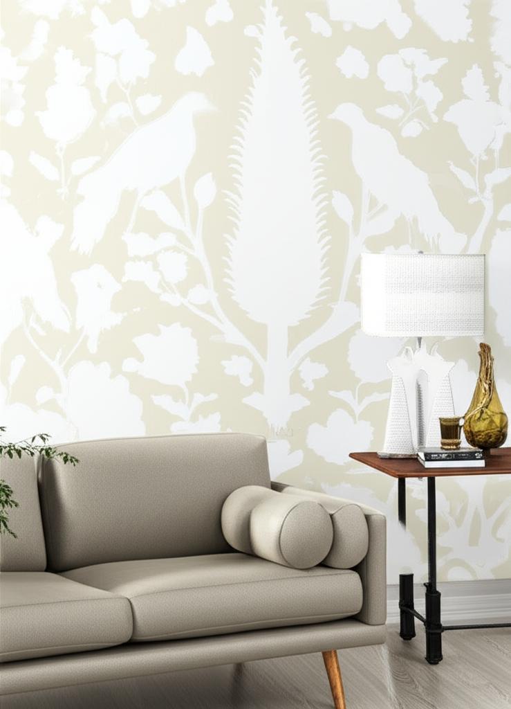 Chenonceau Buttercup by Schumacher Persian Damask Scenic Wallpaper – Schumacher 5004126