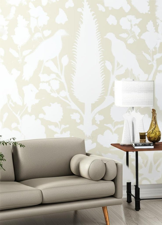 Chenonceau Buttercup by Schumacher Persian Damask Scenic Wallpaper – Schumacher 5004126