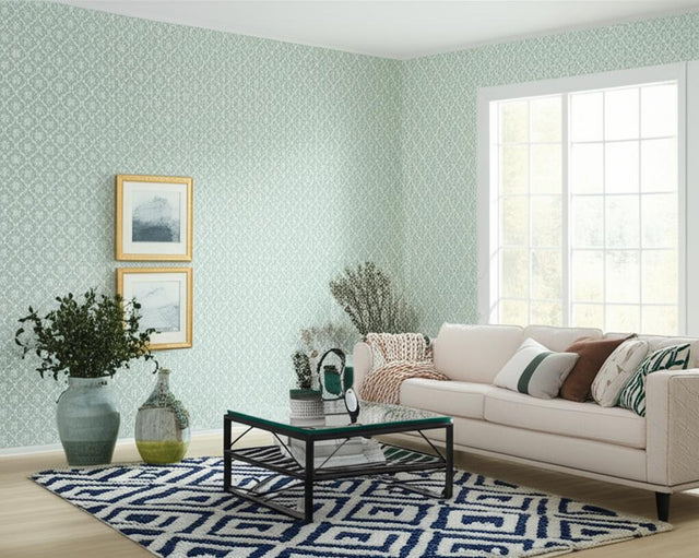 Harbury Trellis Aqua by Schumacher Delicate Floral Lattice Wallpaper – Schumacher 5004142