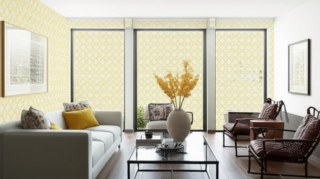 Harbury Trellis Buttercup by Schumacher Delicate Floral Lattice Wallpaper – Schumacher 5004144