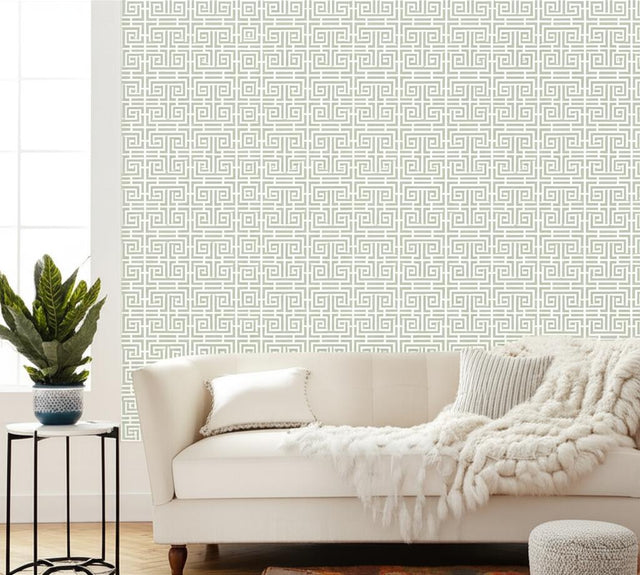 Chinois Fret Mineral by Schumacher Classic Chinese Fretwork Geometric Wallpaper – Schumacher 5004161
