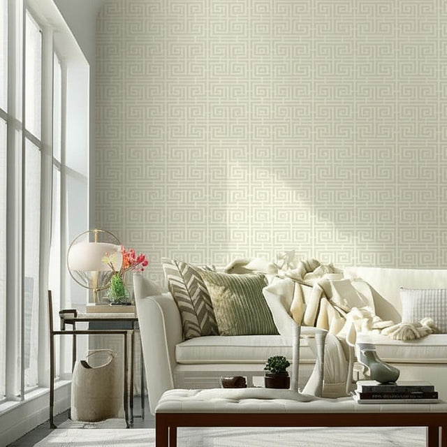 Chinois Fret Pewter by Schumacher Geometric Wallpaper – Schumacher 5004162