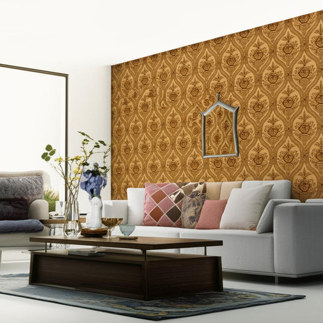 Haddon Hall Damask Umber Wallpaper – Schumacher 5004171