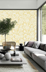 Palm Damask Sunlight by Schumacher Whimsical Damask Wallpaper – Schumacher 5004351