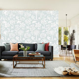 Palm Damask Sky by Schumacher Greenhouse Collection Whimsical Damask Wallpaper – Schumacher 5004353
