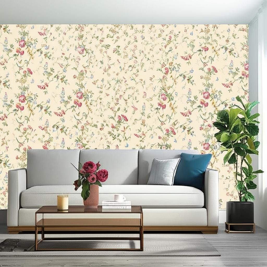 Chickadee Floral Vanilla by Schumacher Greenhouse Collection Wallpaper – Schumacher 5004361