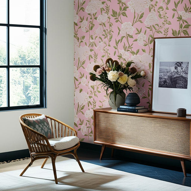 Whitney Floral Blush by Schumacher Chinoiserie-Inspired Floral Wallpaper – Schumacher 5004386