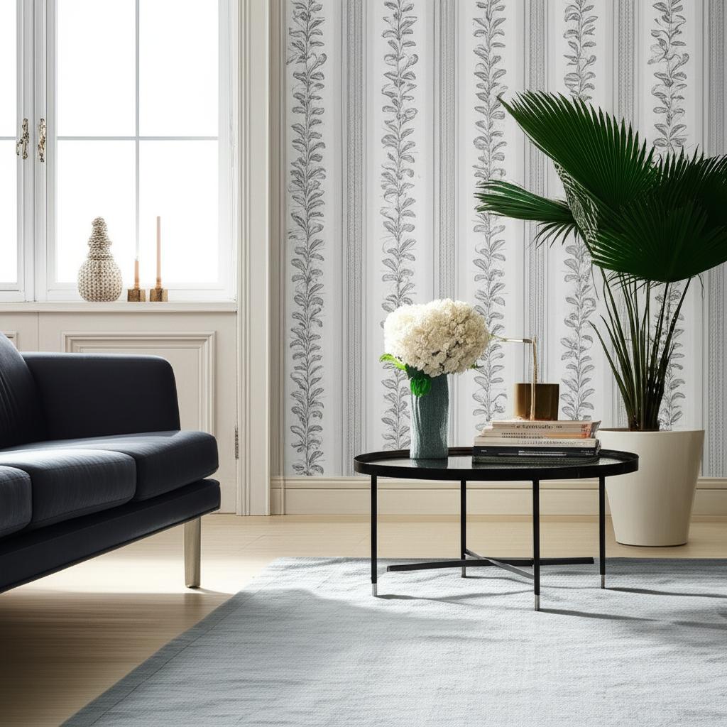 Hydrangea Drape Grisaille by Schumacher Large-Scale Floral Stripe Wallpaper – Schumacher 5004455