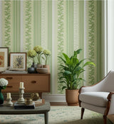 Hydrangea Drape Green by Schumacher Hobe Erwin Floral Stripe Wallpaper – Schumacher 5004456