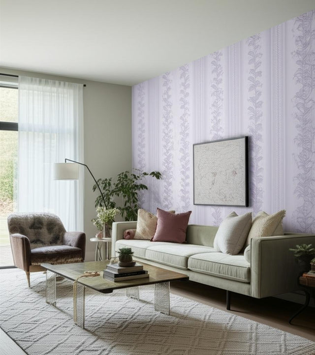 Hydrangea Drape Lilac by Schumacher Hobe Erwin Collection Large-Scale Floral Stripe Wallpaper – Schumacher 5004457