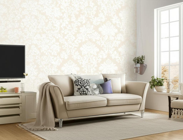 Tierni Damask Blush by Schumacher Classic Damask Wallpaper – Schumacher 5004460