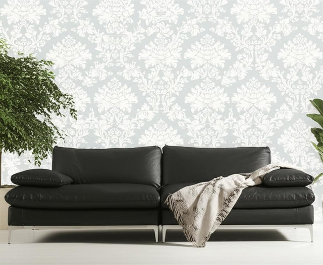 Tierni Damask Robin's Egg by Schumacher Classic Damask Wallpaper – Schumacher 5004463