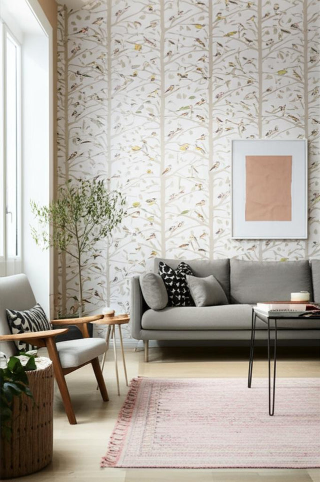 A-TWITTER Soft Multi by Schumacher Whimsical Bird Wallpaper – Schumacher 5005033