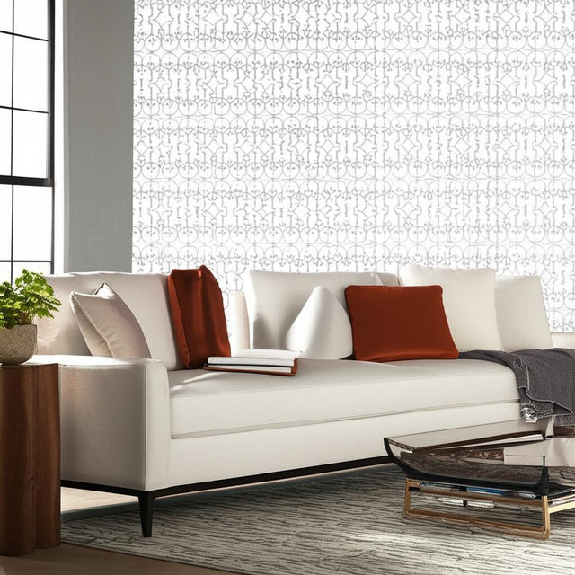 Manor Gate Silver by Schumacher Modern Nature Geometric Wallpaper – Schumacher 5005054