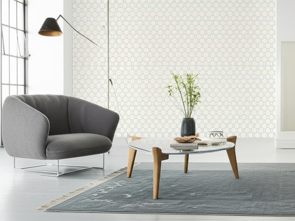 Tracery Sky by Schumacher Modern Geometric Trellis Wallpaper – Modern Nature Collection 5005120