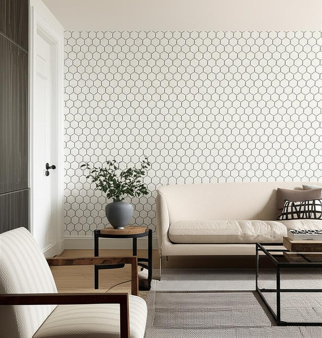 Tracery Charcoal by Schumacher Modern Geometric Trellis Wallpaper – Schumacher 5005121