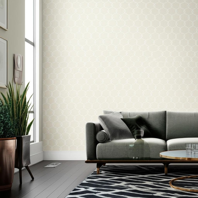 Tracery Bisque by Schumacher Modern Geometric Rope Trellis Wallpaper – Schumacher 5005122