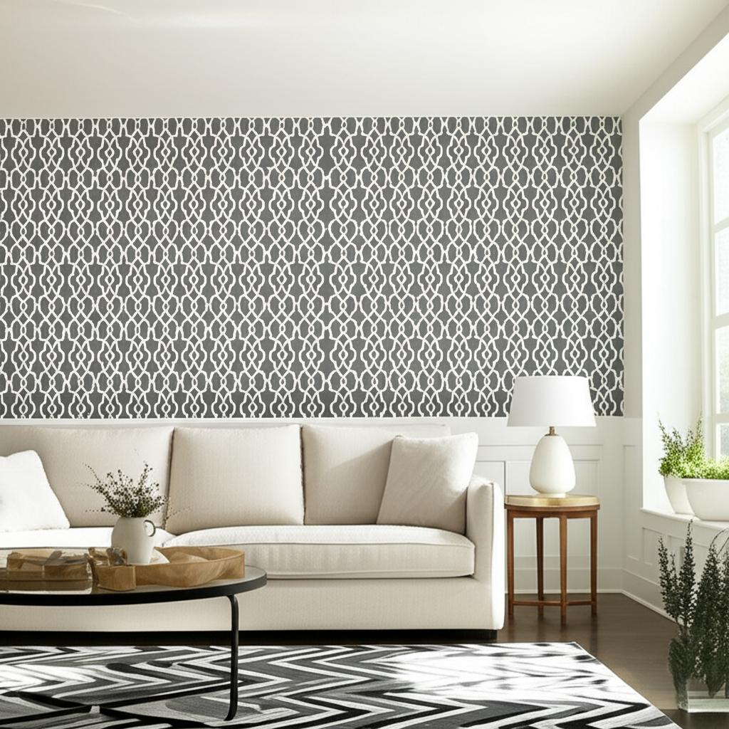Summer Palace Fret Smoke by Schumacher Modern Geometric Wallpaper – Schumacher 5005141
