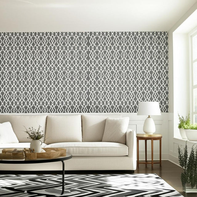Summer Palace Fret Smoke by Schumacher Modern Geometric Wallpaper – Schumacher 5005141