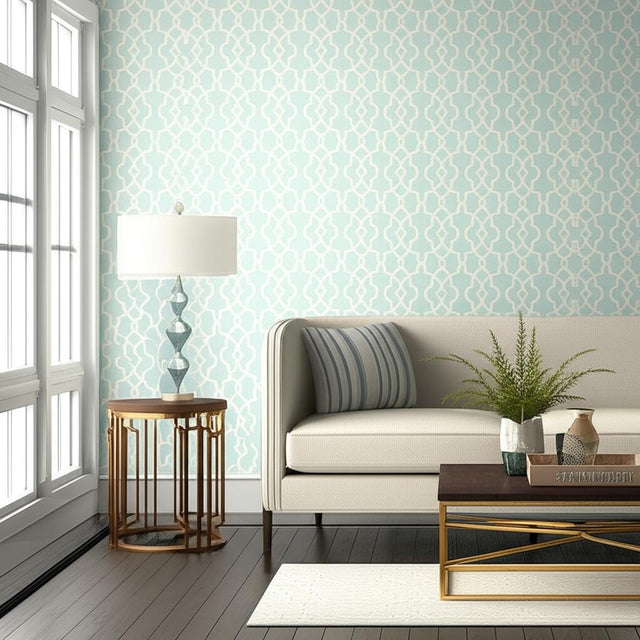 Summer Palace Fret Mineral by Schumacher Modern Nature Collection Geometric Wallpaper – Schumacher 5005143