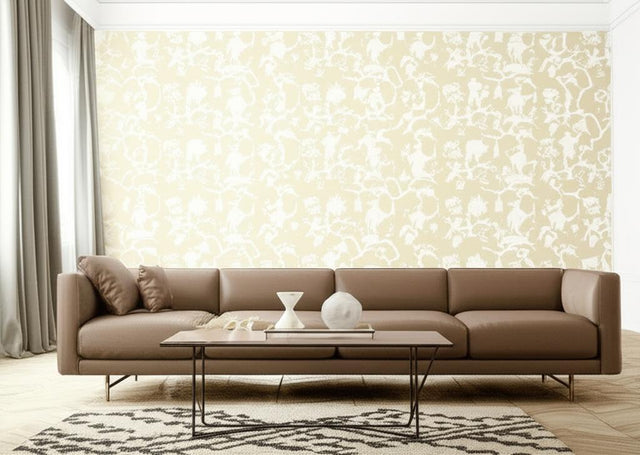 Shantung Silhouette Print Sand by Schumacher Chinoiserie-Inspired Wallpaper – Schumacher 5005150