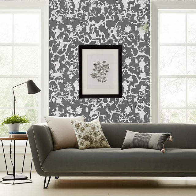 Shantung Silhouette Print Smoke by Schumacher Chinoiserie Wallpaper – Schumacher 5005151