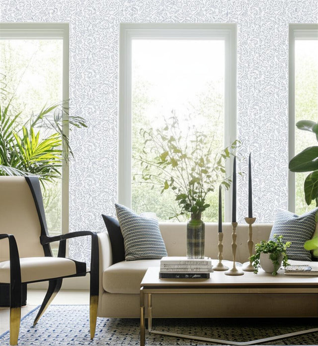 Sangar Scroll Delft by Schumacher Hand Screen Printed Wallpaper – Schumacher 5005221