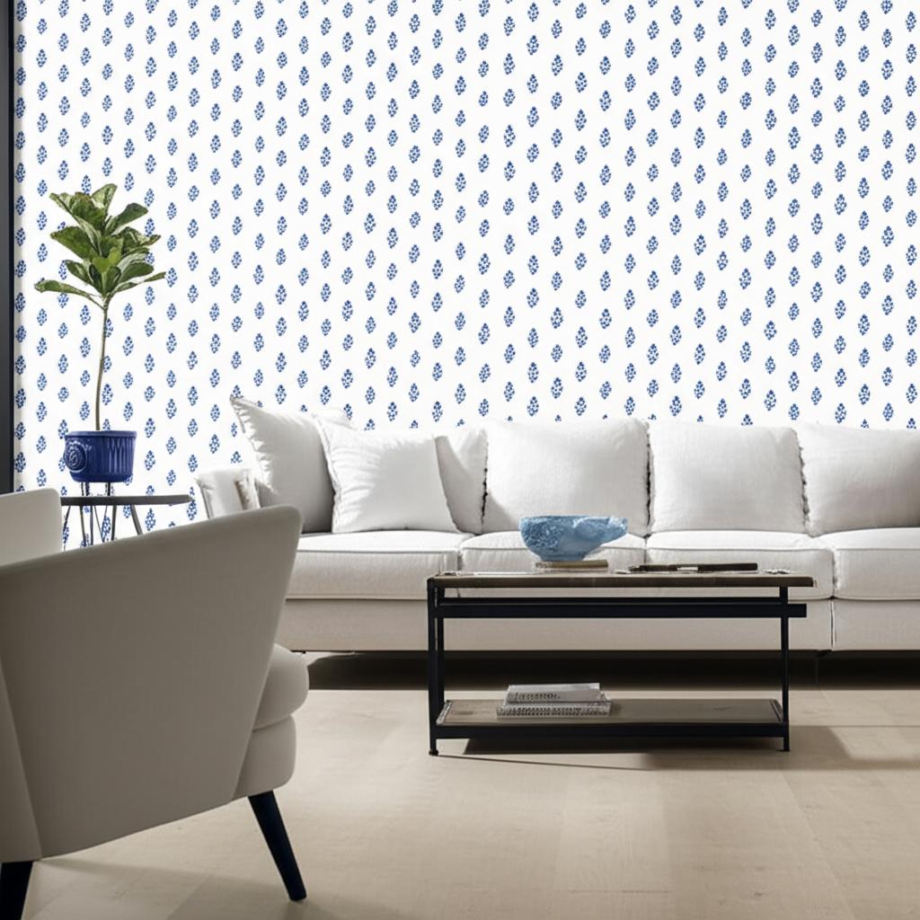 Bakara Leaf Delft Blue by Schumacher Hand Screen Printed Wallpaper – Schumacher 5005231