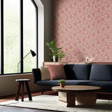 Sarana Vine Cerise by Schumacher Jaipur Collection Block Print Wallpaper – Schumacher 5005273